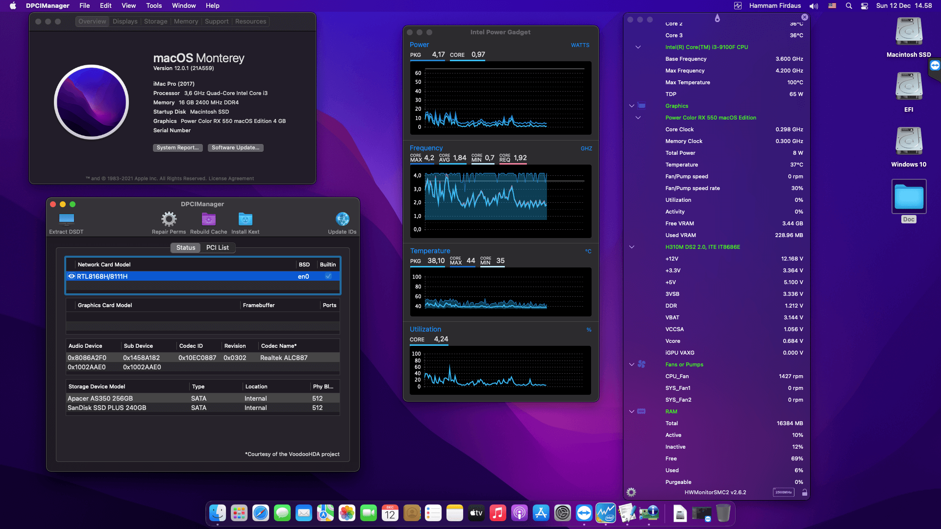 Success Hackintosh macOS Monterey 12.0.1 Build 21A559 in Gigabyte H310M DS2 2.0 + Intel Core i3 9100F + Power Color RX 550